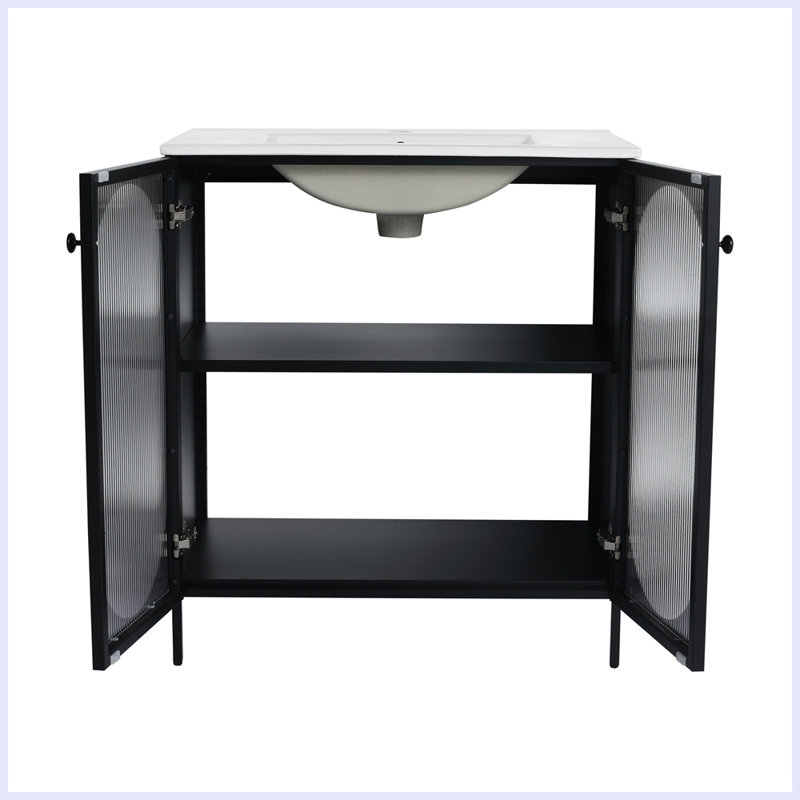Modern Freestanding Bathroom Vanity With Ceramic Sink, Black