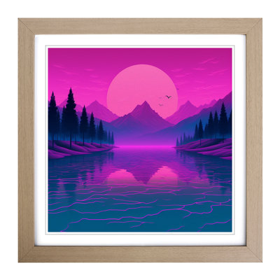 Lake Vaporwave No.2 - Single Picture Frame Print on Wood