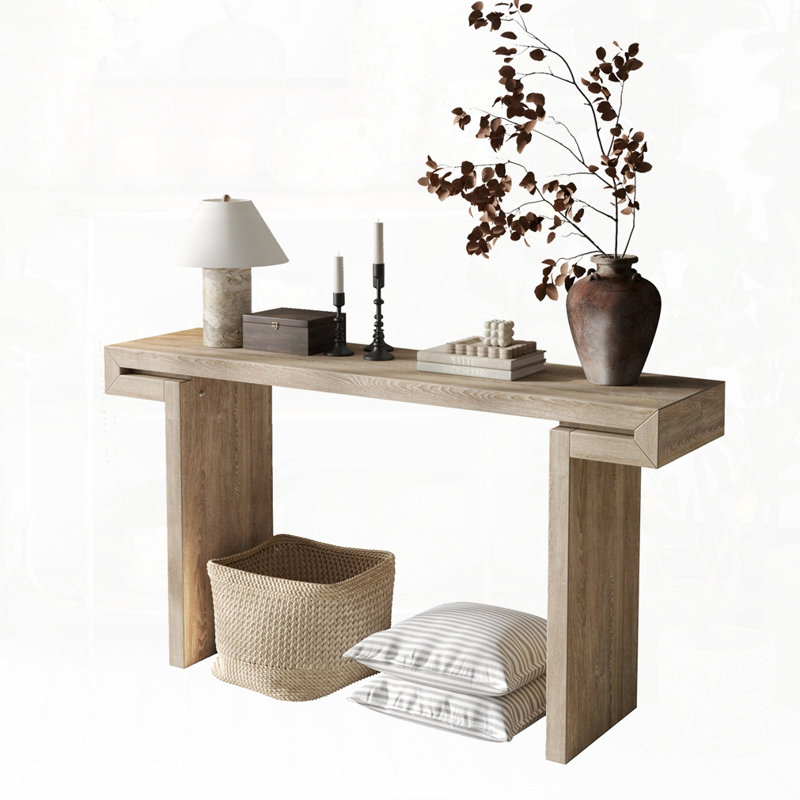 Distressed Wood Finish Rustic Farmhouse Console Table, Natural Wood
