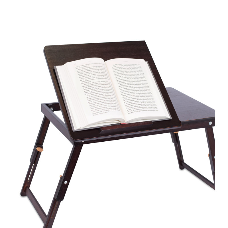 Dark Walnut Bamboo Adjustable Laptop Lap Tray with Drawer