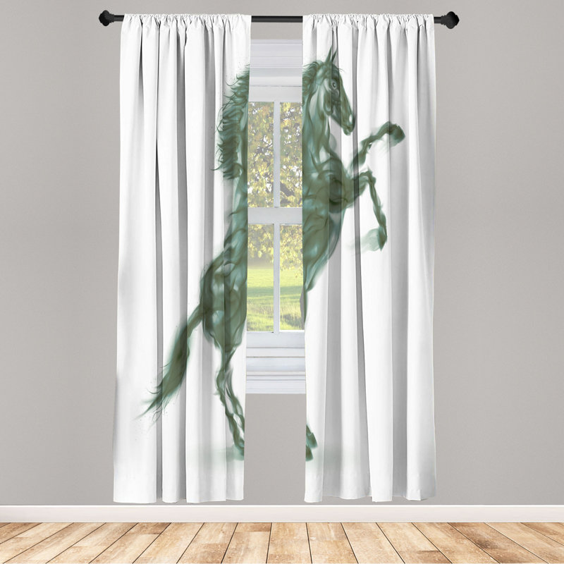 Microfiber Floral Semi-Sheer Rod Pocket Curtain Panels, 28" W x 63" L, Dark Green/White