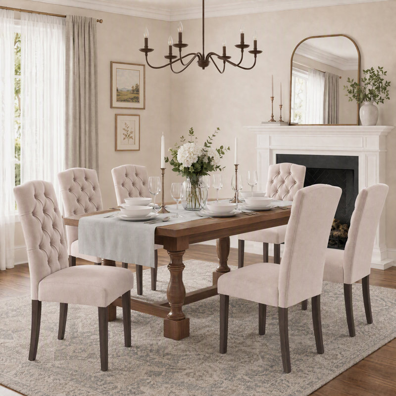 Tiarnna Linen Side Chair Dining Chair, Beige, Set of 6