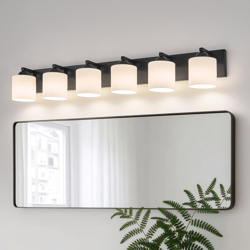 Luminaire de meuble-lavabo de salle de bain avec abat-jour en verre opale, Noir mat, 6, Verre opale
