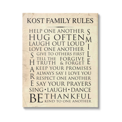 Vintage Family Rules cmw-110 Personalized Wall Art