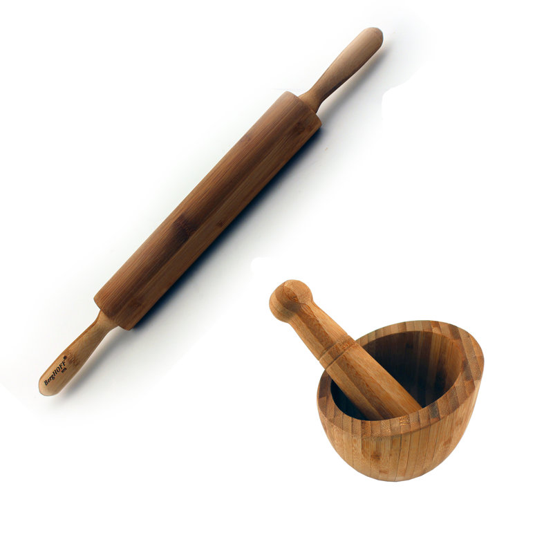 Eco-Friendly Bamboo 2-Piece Rolling Pin and Garlic Bowl Set