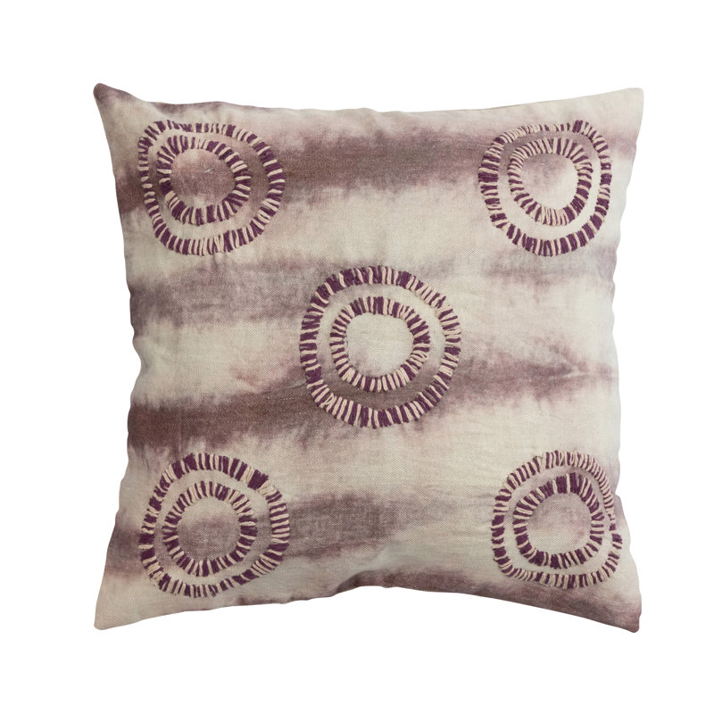 Creative Co-Op Linen Printed Pillow with Hand Embroidery and Chambray Back, Multicolor