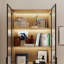 Vitrine haute 78,7 "avec porte vitrée, éclairage ambiant à DEL multicolore, grande bibliothèque à 5 niveaux avec armoire de rangement pour le salon, naturel