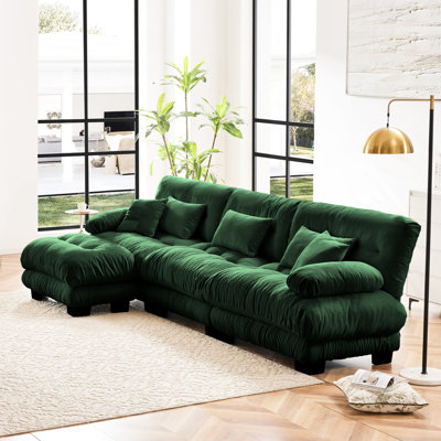 Canapé modulaire de luxe modulaire à 3 places en chenille, en forme de L, avec des coussins d'appoint surdimensionnés et rembourrés