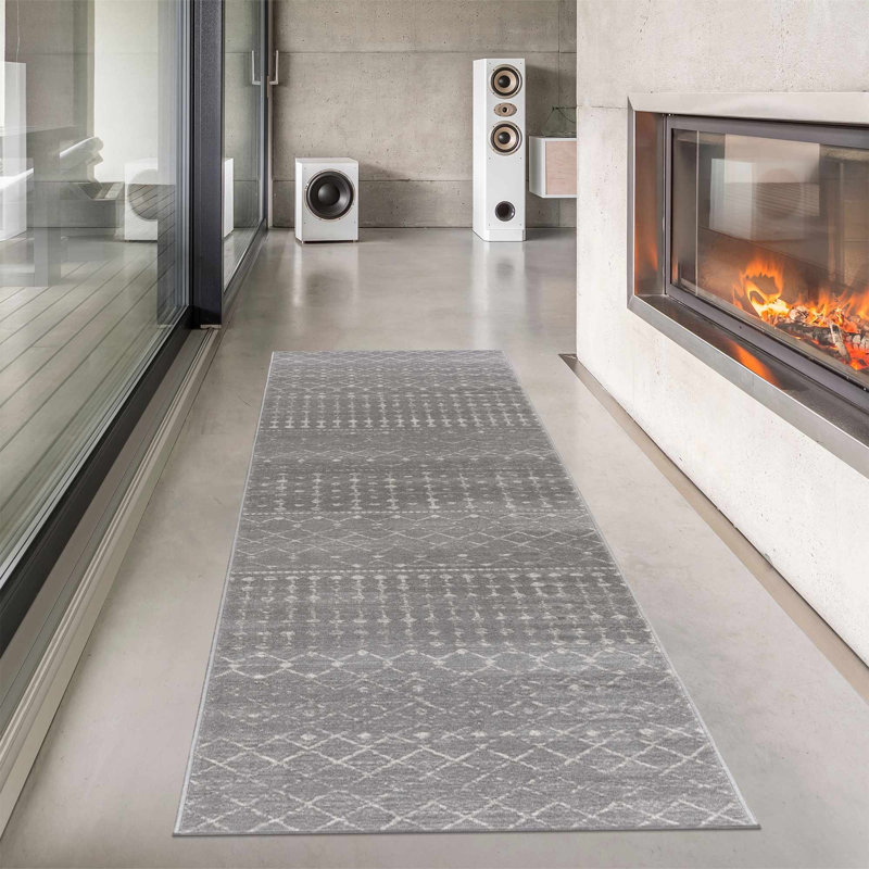 Dounia Modern Performance Gray Area Rug, Runner 2'7" x 7'3"