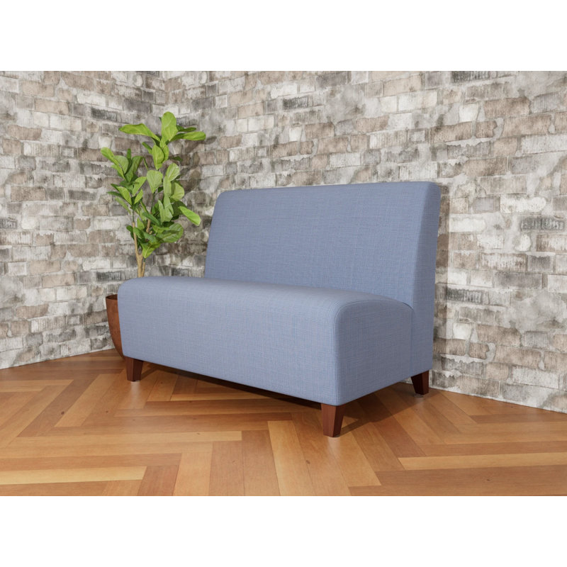 Causeuse sans accoudoirs Ravenna, Bois de noyer, Chambray bleu marine clair