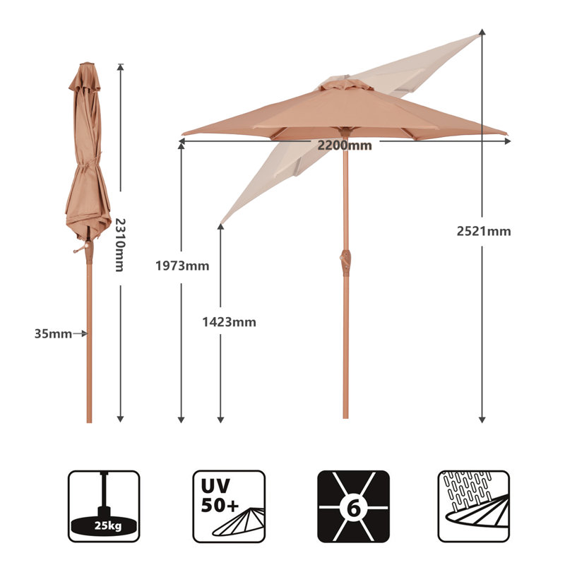 Hurt 220cm Market Parasol, Peach