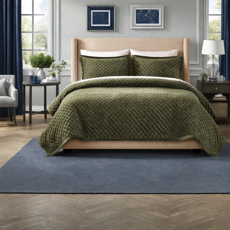 Ensemble de literie King, couvre-lit matelassé en velours vert pour chambre moderne