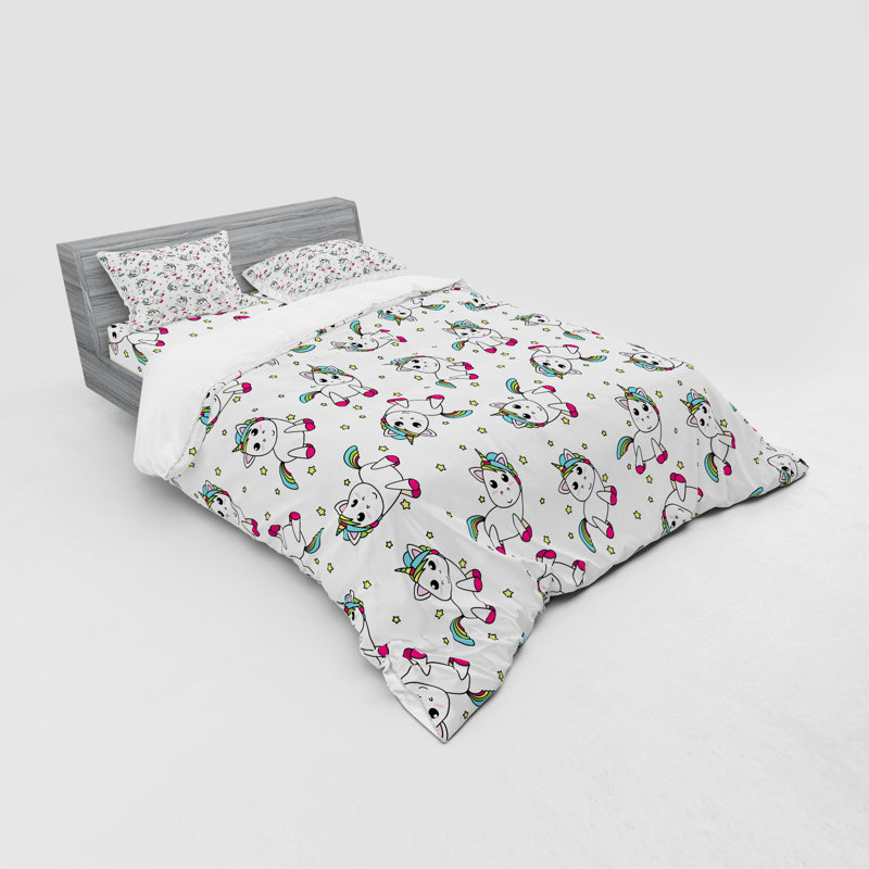 Ensemble de housse de couette licorne en microfibre rose / bleu, Housse de couette grand + 3 pièces supplémentair