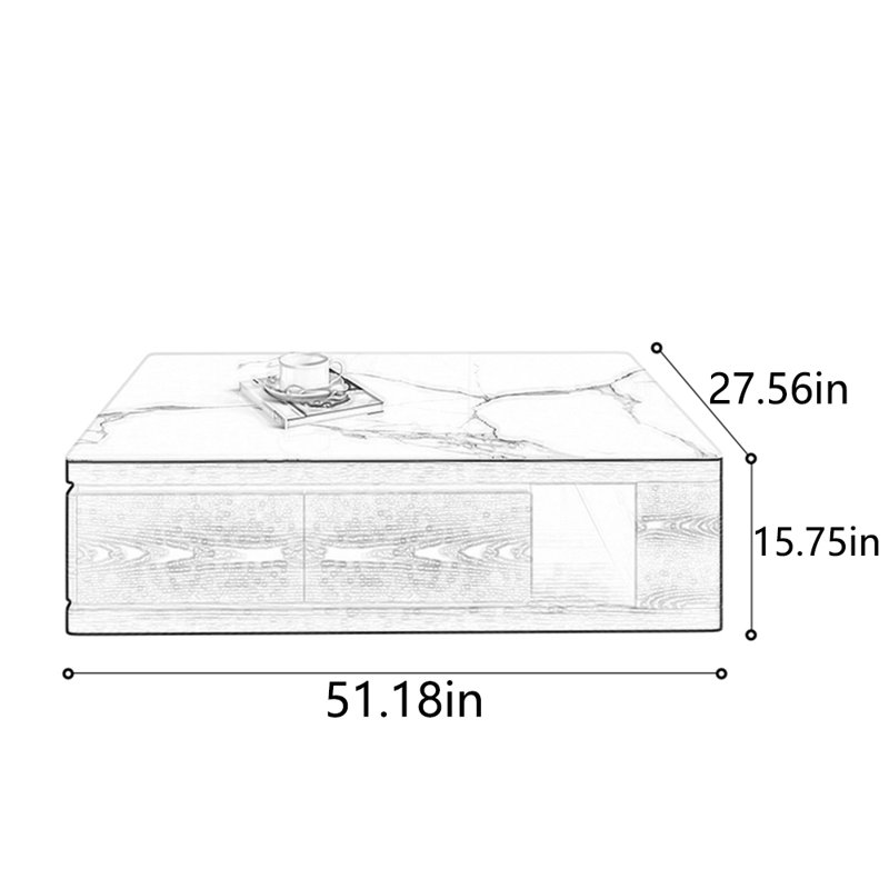 New style simple superior marble tea table, 15.75" H x 51.18" L x 27.56" W