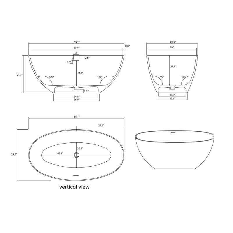  Baignoire de trempage autoportante en résine 55 po x 30 po, Blanc