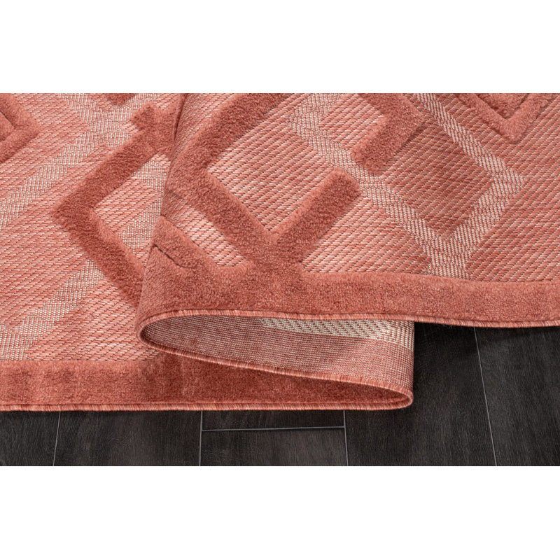 Tapis extérieur géométrique moderne et contemporain pour le salon - rouge saumon, Tapis de couloir 1 pi 10 po x 2 pi 11 po