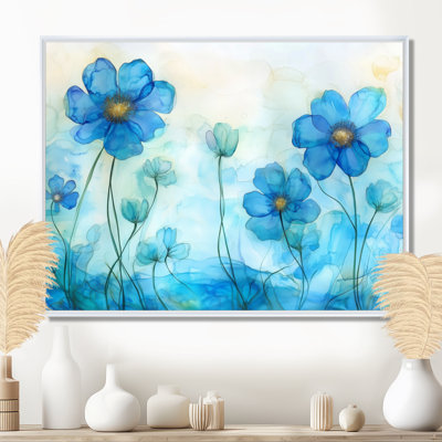 Art mural fleurs sauvages, toile de pré d'été, champs de fleurs sauvages bleues en été