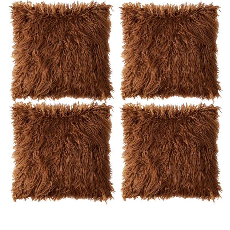 Housse de coussin carré en fausse fourrure avec insert, 20 po x 20 po, Caramel, Oui