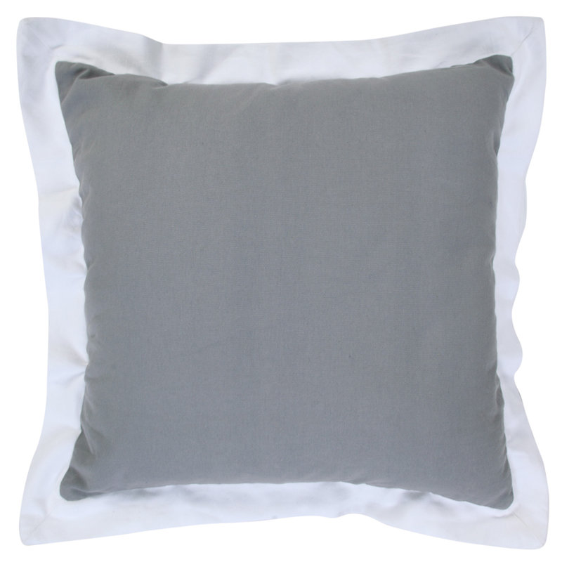 Coussin à fermeture à glissière 100% coton 20 po x 20 po, Gris / blanc