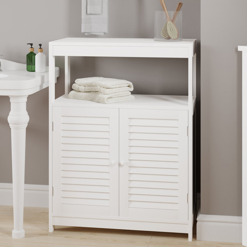 Armoire de rangement avec portes doubles - Organisateur de cuisine, de salle de lavage ou de toilette autoportant avec placard et tablette ouverte par Lavish Home (Blanc)