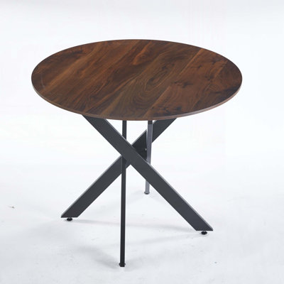Table Mid-Century Dining Table For 4-6 People With Round Mdf Table Top, Pedestal Dining Table