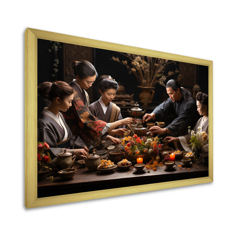 Asian Art Harmony In Tea IX, reproduction d'art sur toile, H 24 po x l 32 po x P 1 po, Encadrement doré
