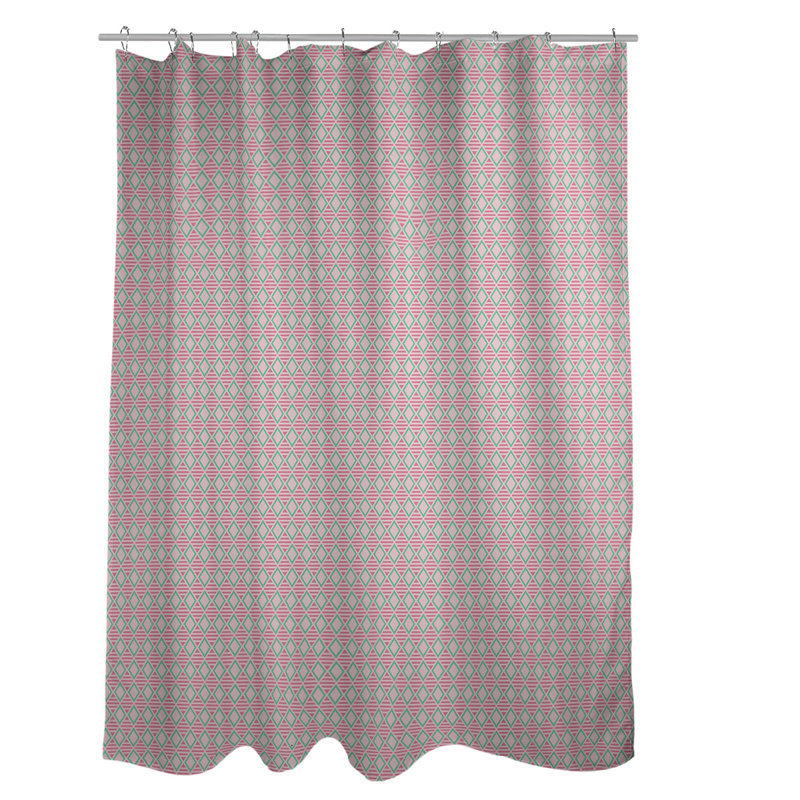 Rideau de douche simple hexagonal classique, Diamond and Lattice, Rose / bleu sarcelle géométrique 2