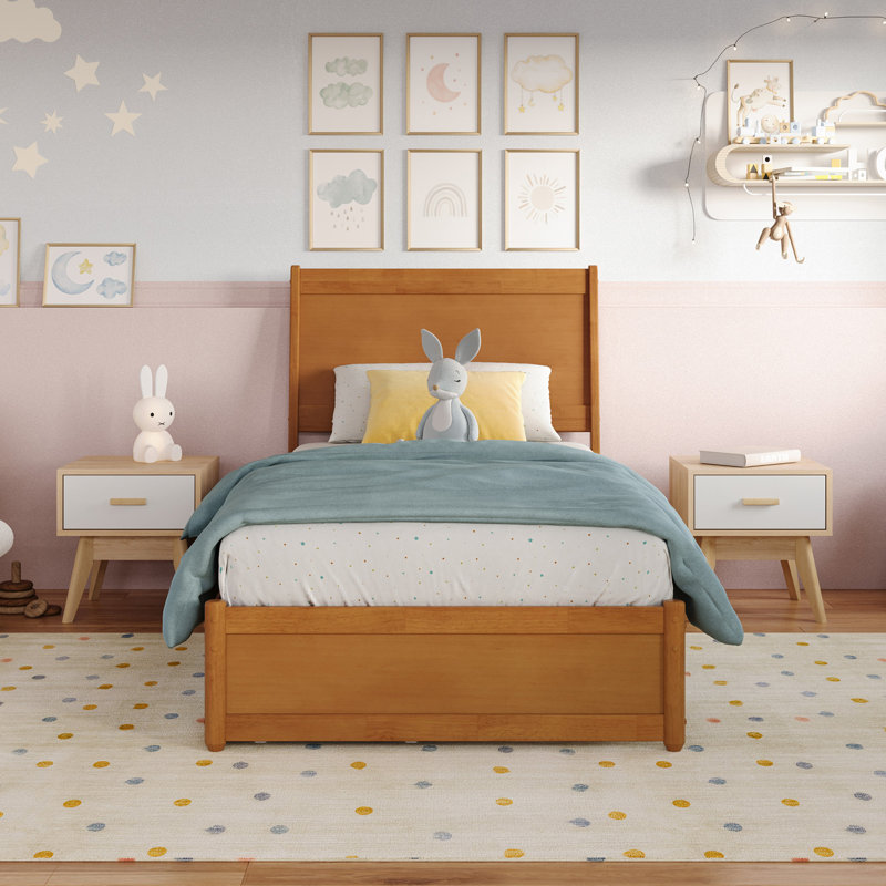 Avdesh Solid Wood Sleigh Trundle Extra Bed, Light Toffee, Twin