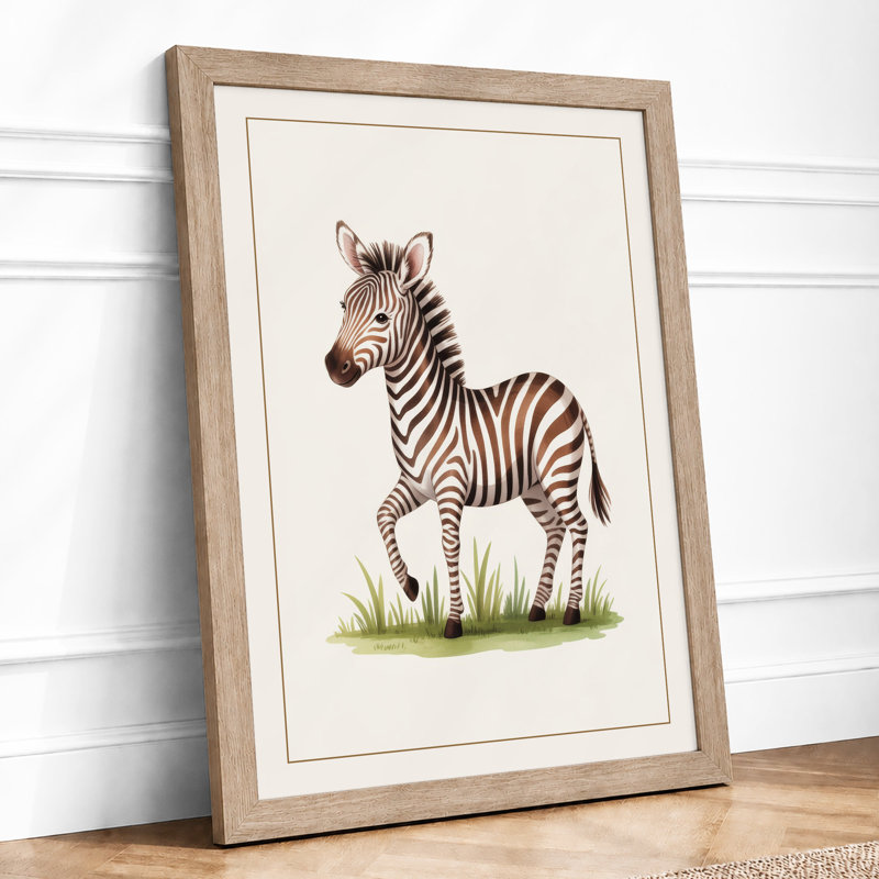Young Zebra Portrait Botanical - Framed Print, A2 - 59.4 x 42.0 cm, Oak