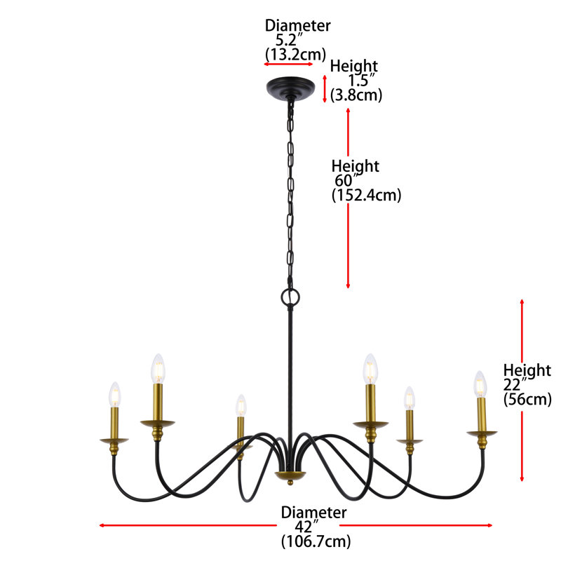 Ableton Iron 6-Light Chandelier, Noir/laiton, H 22 po x l 42 po x P 42 po