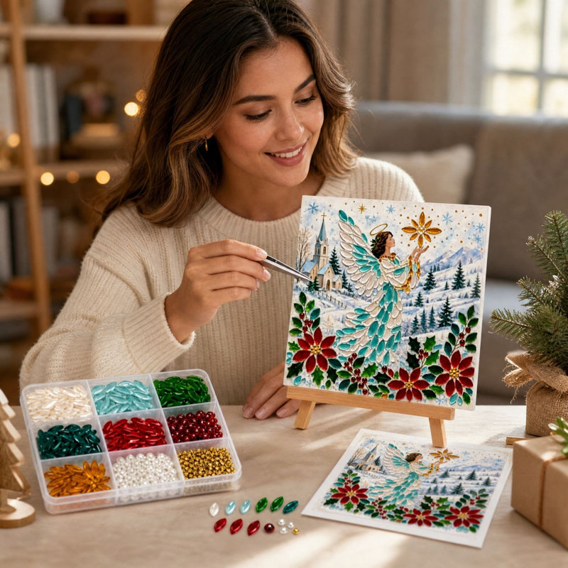 Trousse de décoration de Noël à faire soi-même : tableau, autocollant et peinture (10 ml) avec support., E