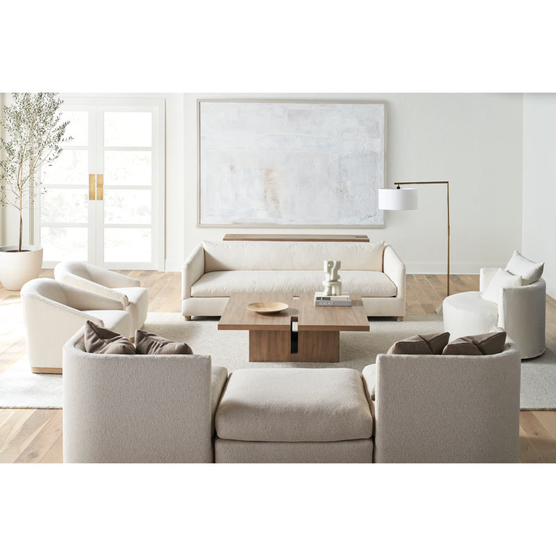 Kyndel Bench Cushion Sofa, Bone White Performance Velvet (BF100-43), Washed Oak, 30" H x 96" W x 40" D