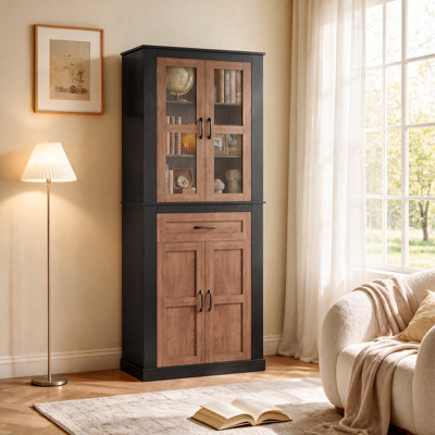 70 po de hauteur, armoire de rangement autoportante, classeur de bureau personnel avec portes en verre, tiroir et tablettes réglables pour le salon