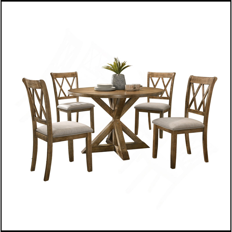 Windvale Cross-Buck Wood 5-Piece Dining Set, Brown