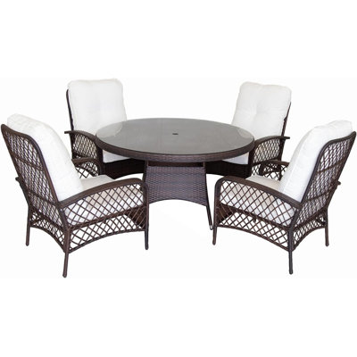 Ensemble de salle à manger d'extérieur 5 pièces 53,1 pouces Table ronde en verre trempé avec 2 fauteuils + 2 pivotants