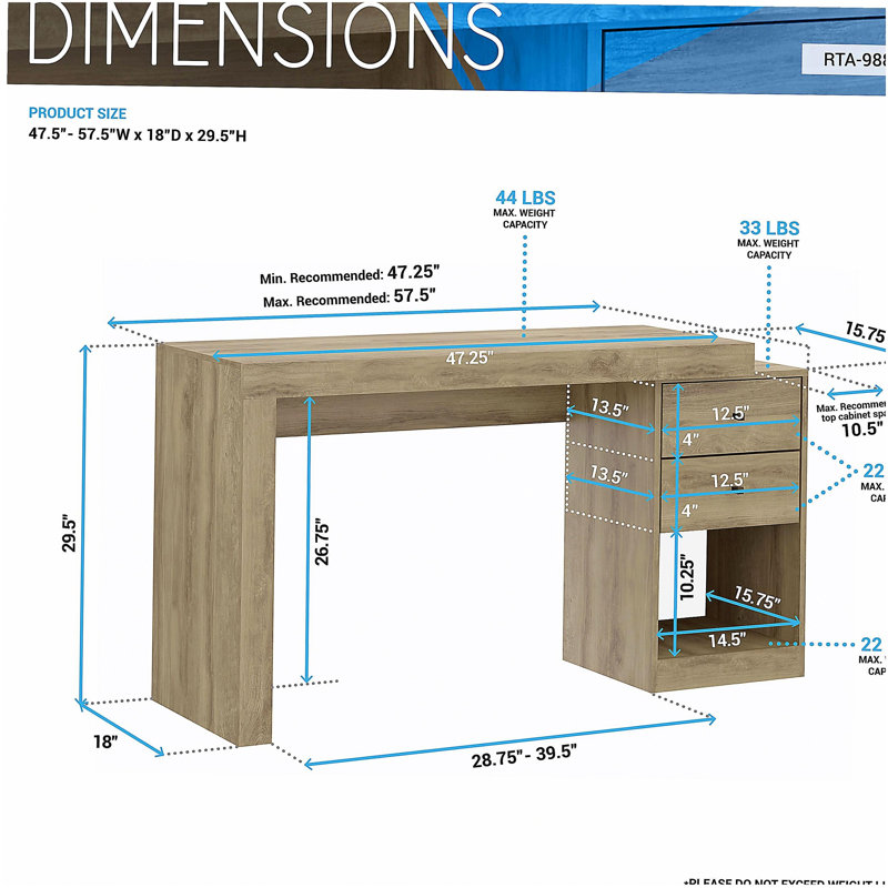 Bureau extensible en pin, Marron clair