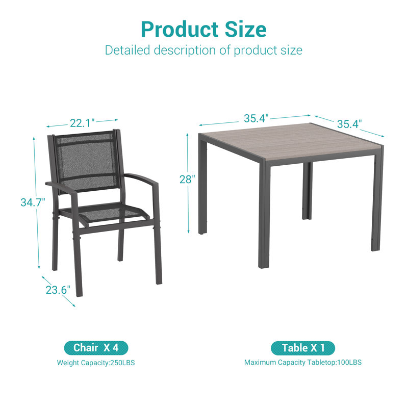 Ensemble de 5 chaises d'extérieur PVC-coated polyester, Noir / brun