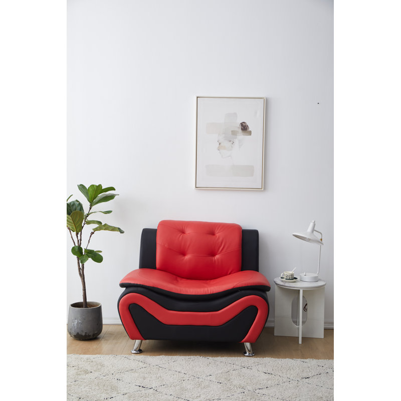 Fauteuil club Adrin, Similicuir rouge / noir
