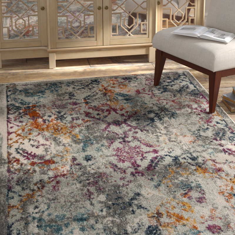Christa Abstract Light Gray/Fuchsia Area Rug, Rectangle 5'3" x 7'6"