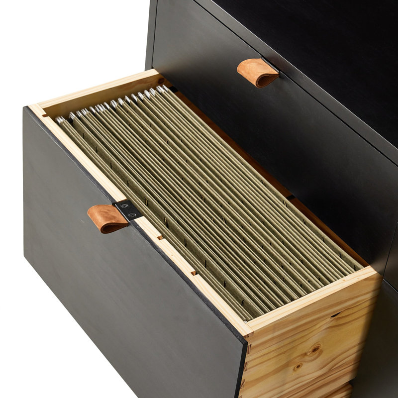 Trey Desk System With Wide Filing Cabinet,  Black Wash Poplar