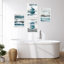 Reproductions encadrées de salle de bain décorative géométrique pastel sarcelle demi-cercles formes abstraites encadrées sur papier, impression de 4 pièces-93013177-93013180