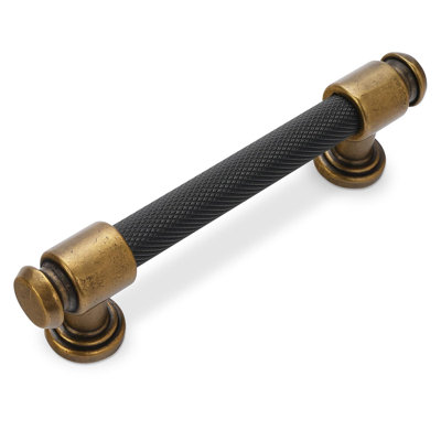 Knurled Cabinet Pulls And Handles 3.75 Inch Hole Center, Black And Antique Brass Finish, Premium Kitchen And Drawer Hardware, 10 Pack