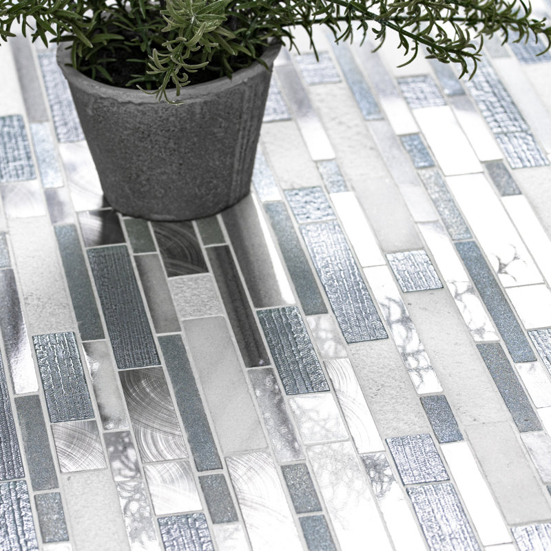 Alessio Interlocking 12 in. x 12 in. Glass, Stone and Metal Blend Mosaic Wall Tile