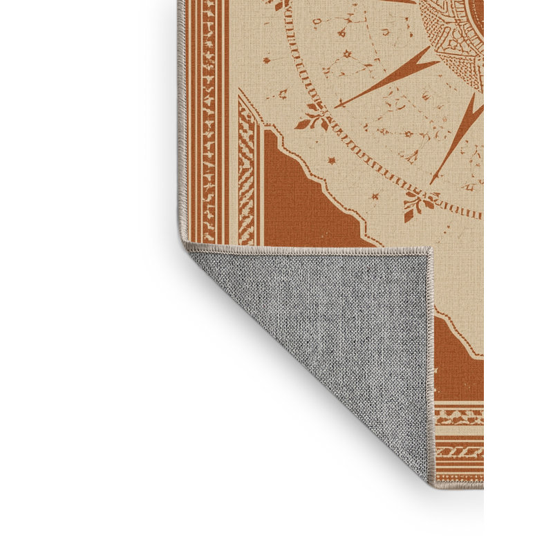 Tapis d'inspiration mondiale Glendale lavable à la machine en brun - reliure beige, 8 x 12
