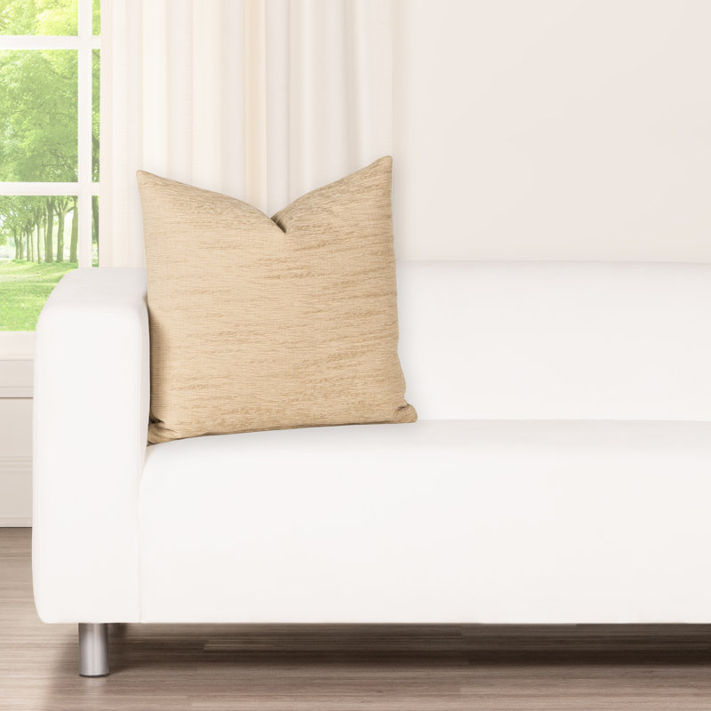 Coussin décoratif, Plumes, Beige, Carré 22 po