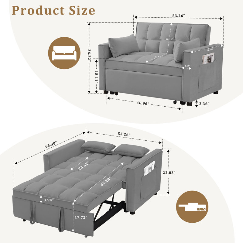 55.1-Inch Convertible Sofa Bed, Gray