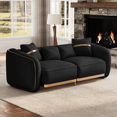 Modern Curved 3-Seater Sofa with Deep Seat and Gold Accents