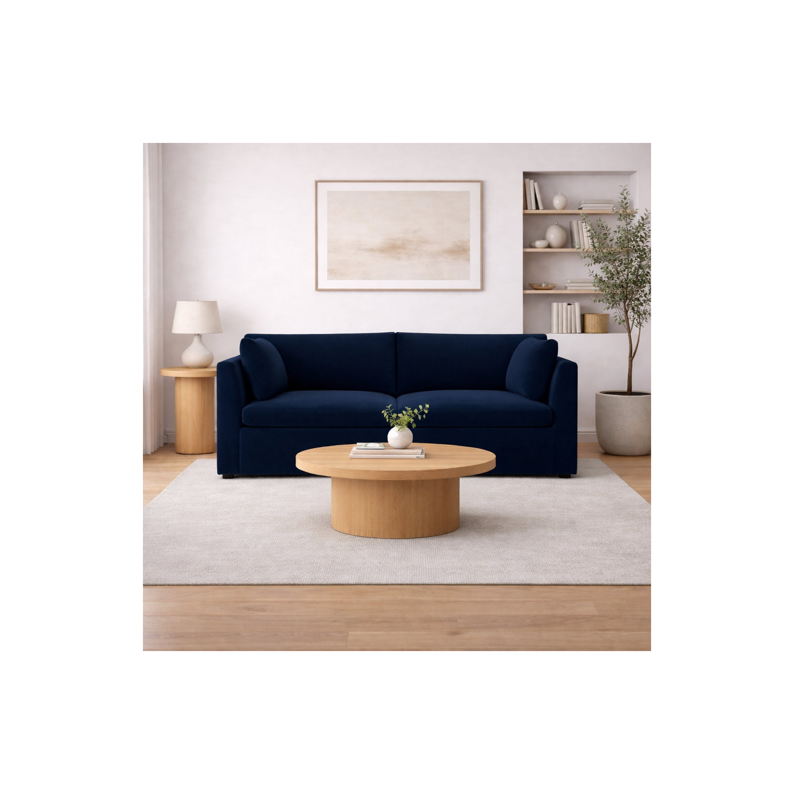 Kallie 86" Upholstered Sofa, Bella Ink Blue Performance Velvet