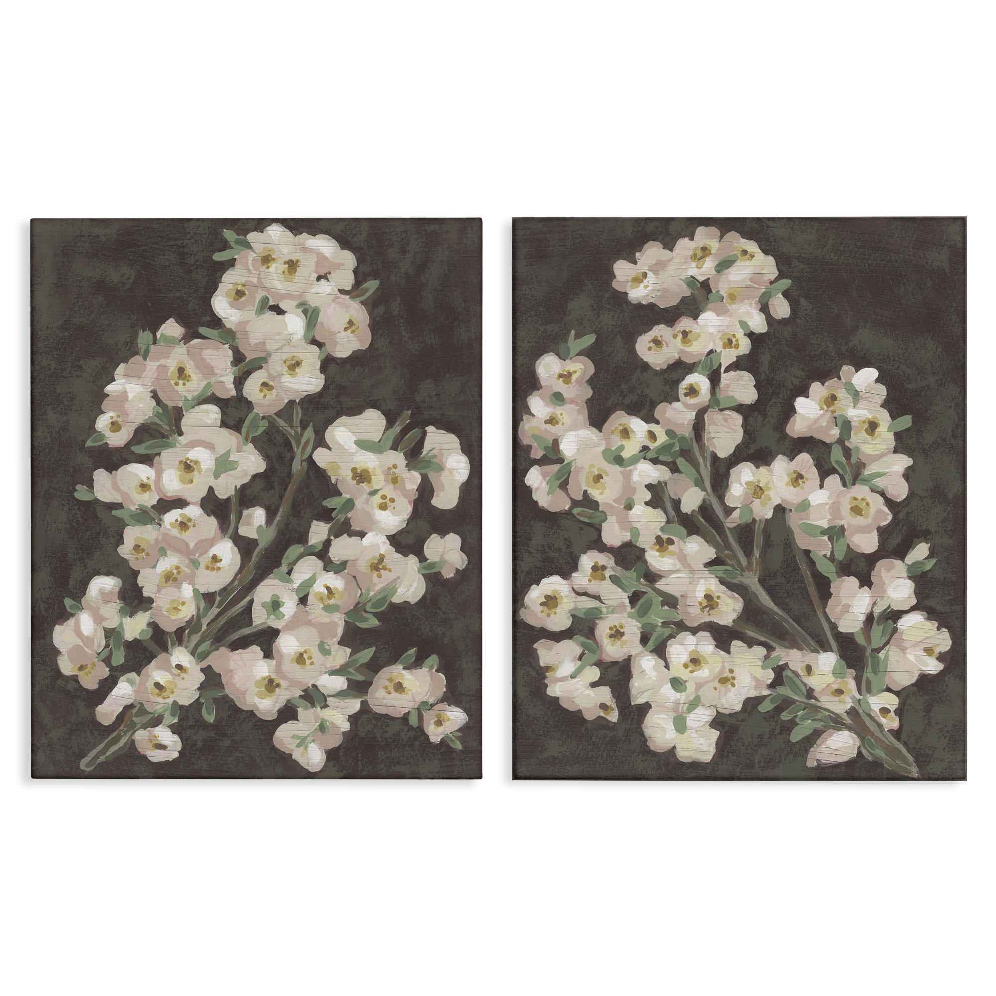 Dakota Fields Flower Branches on Burgundy 2 Piece Canvas Wall Art Set ...