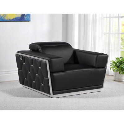 Fauteuil club en cuir italien noir et argenté Gracie Mills